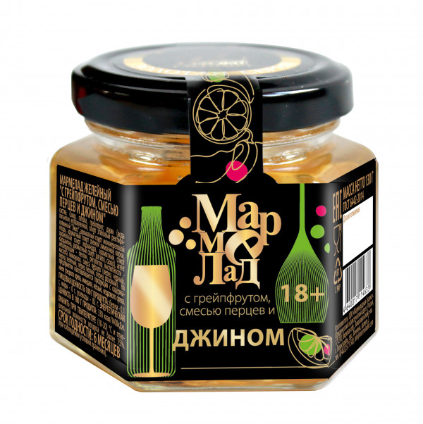 №2 Мармелад в банке "С грейпфрутом, смесью перцев и джином" 130г (18+)  в Воткинске