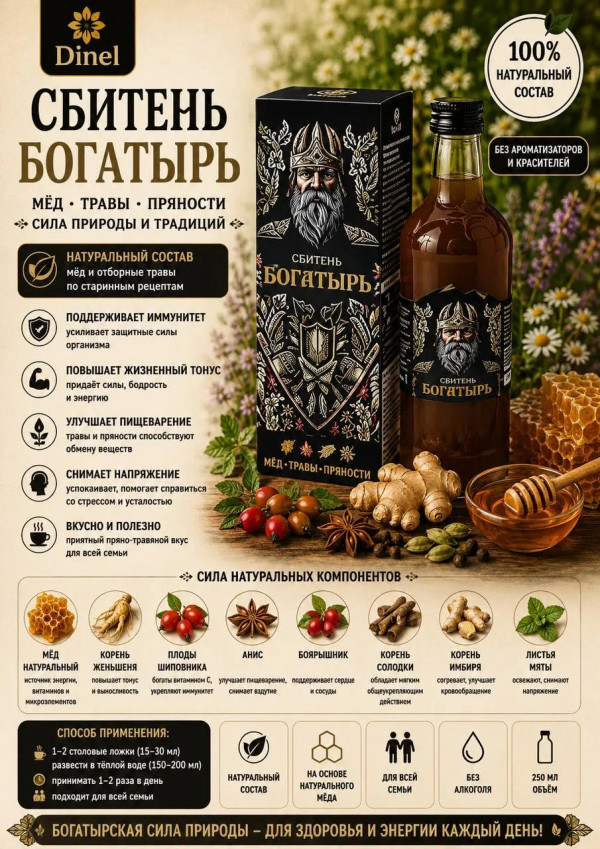 №3 Сбитень Богатырь, 250мл  в Воткинске
